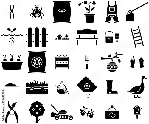 Set Of Linear Gardening Glyph Icons Collection Isolated Silhouette Solid Icons Including Plant,Tool,Gardening,Equipment,Farming Business Infographic Elements Logo Vector Illustration photo