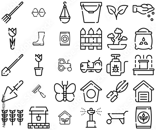 A Collection Of Gardening Isolated Silhouette Solid Icons With Garden,Gardening,Tools-And-Utensils,Farming-And-Gardening,Construction-And-Tools Vector Icon Set Linear Pictogram Pack photo