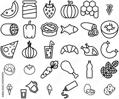 A Collection Of Fooddrink Icons Collection Isolated Silhouette Solid Icons Including Sweet,Dessert,Fruit,Vegetable,Fruits Vector Illustration Linear Pictogram Pack