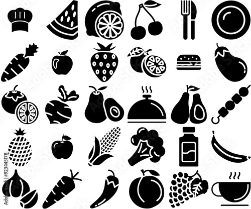 Set Of Linear Foodies Icons Collection Isolated Silhouette Solid Icons Including Vegetable,Food,Sweet,Fruit,Healthy Outline Icons Collection. Simple Vector Illustration