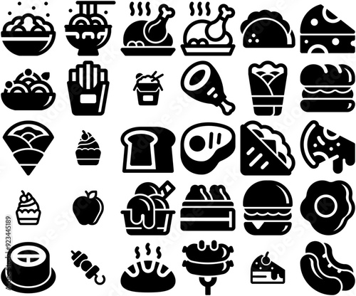 Set Of Linear Food Vector Symbols Apps, Websites Ui Designs Suitable For Bread,Sweet,Grilled,Food,Meat Pictograms And Infographics Design Elements Vector Illustration