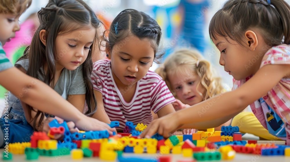 Early childhood development activity with hands-on games promoting problem-solving and social skills, emphasizing growth and fun