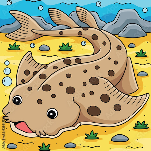 Angel Shark Colored Cartoon Illustration