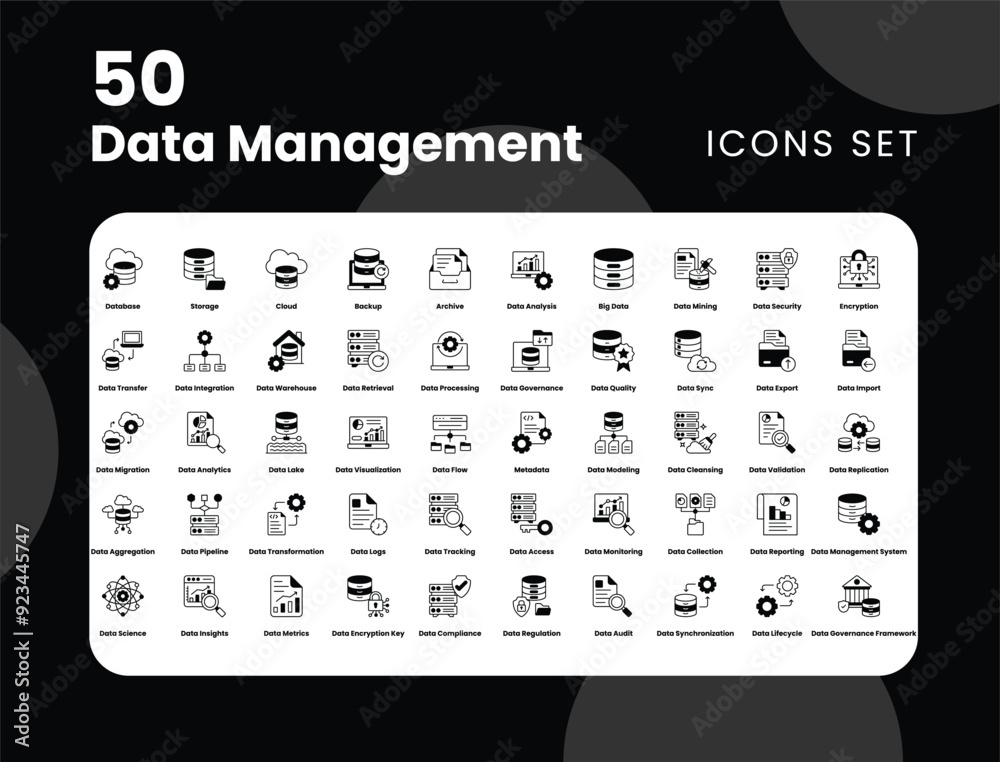Data analytics icon set. Big data analysis technology symbol ...