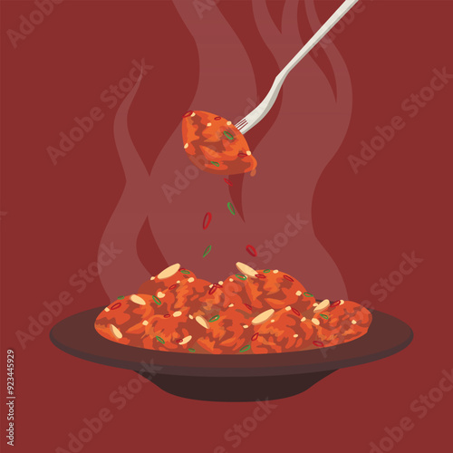 korean foods K chicken hot and spicy dakgangjeong illustration photo