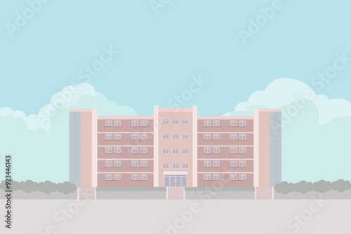 Illustration of School Building, Playground, and Campus Scenery
