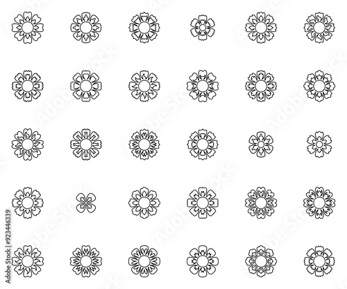 Mega Set Of Vector Floral Outline Icons Collection Isolated Silhouette Solid Icons Including Decoration,Flower,Floral,Ornament,Abstract Vector Icons Illustration Collection