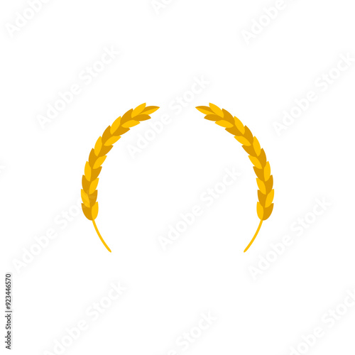 Bent spikelet. A semicircular curved shape. Two ears of wheat together. Colored vector illustration on a white background.
