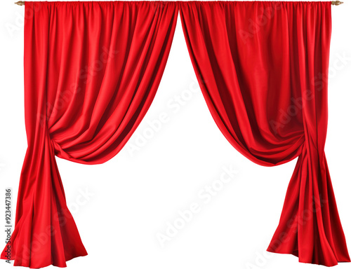 Red velvet curtains drawn back to reveal