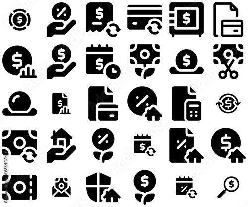 A Collection Of Festicon Personal Finance Vector Symbols Apps, Websites Ui Designs Suitable For Loan,Saving,House,Money,Investment Pictograms And Infographics Design Elements Vector Illustration