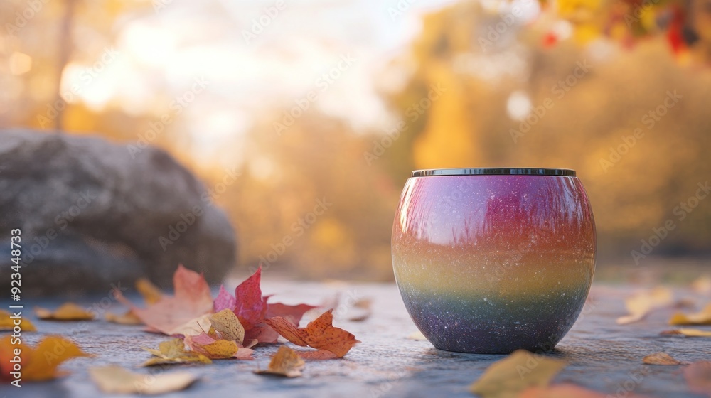 A Rainbow Cup in a Golden Autumn Setting A Rainbow Cup in a Golden Autumn Setting