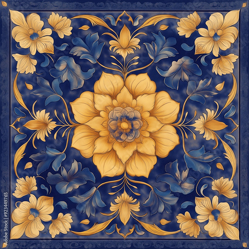 illustration of a vintage oriental tile. generative ai