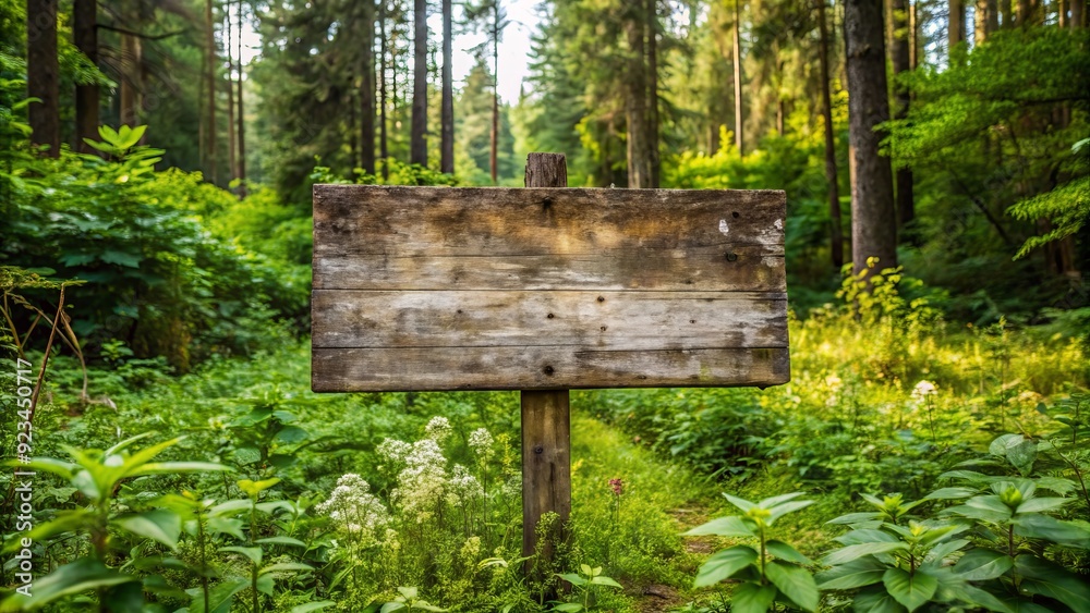 A worn wooden sign with faded lettering stands tall at the rustic border of a lush green forest, surrounded by overgrown vegetation and wildflowers. A worn wooden sign with faded lettering stands tall at the rustic border of a lush green forest, surrounded by overgrown vegetation and wildflowers.