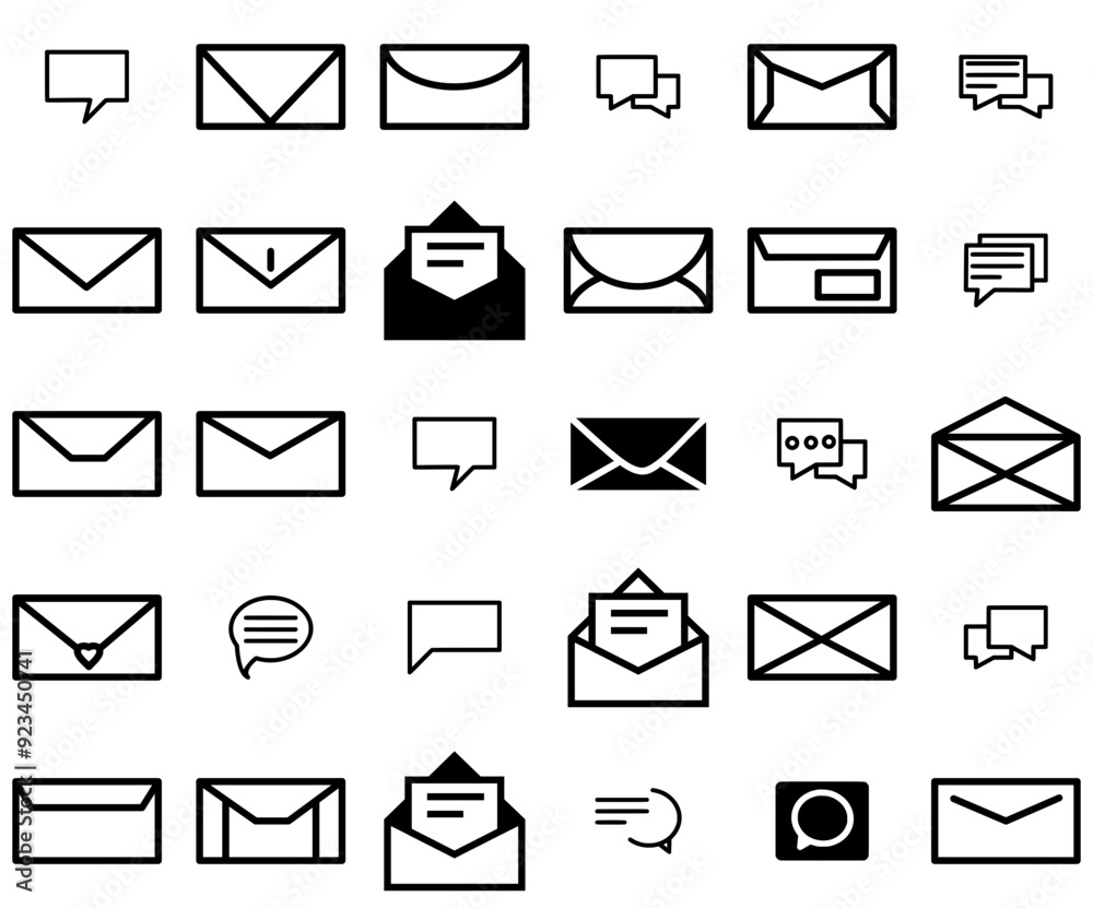 Set Of Linear Envelope Vector Symbols Apps, Websites Ui Designs ...