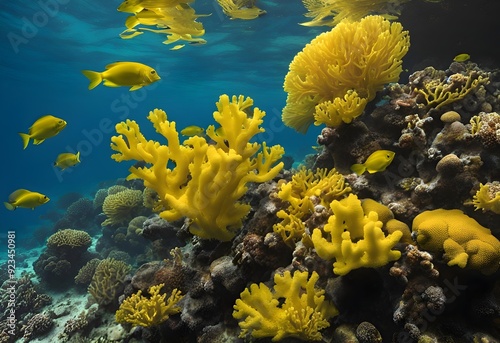 Stunning Underwater Scene of Black Corals and Fishes - Perfect for Aquariums, Marine Decor, and Nature Enthusiasts photo
