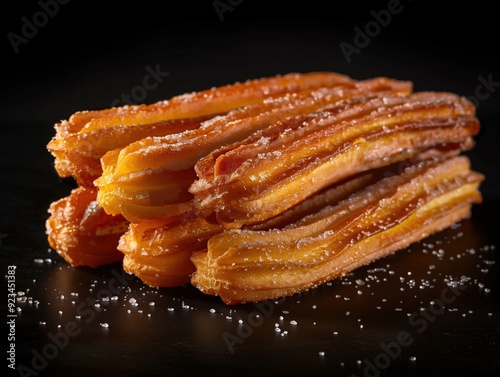 Traditional Spanish churros close up on black background