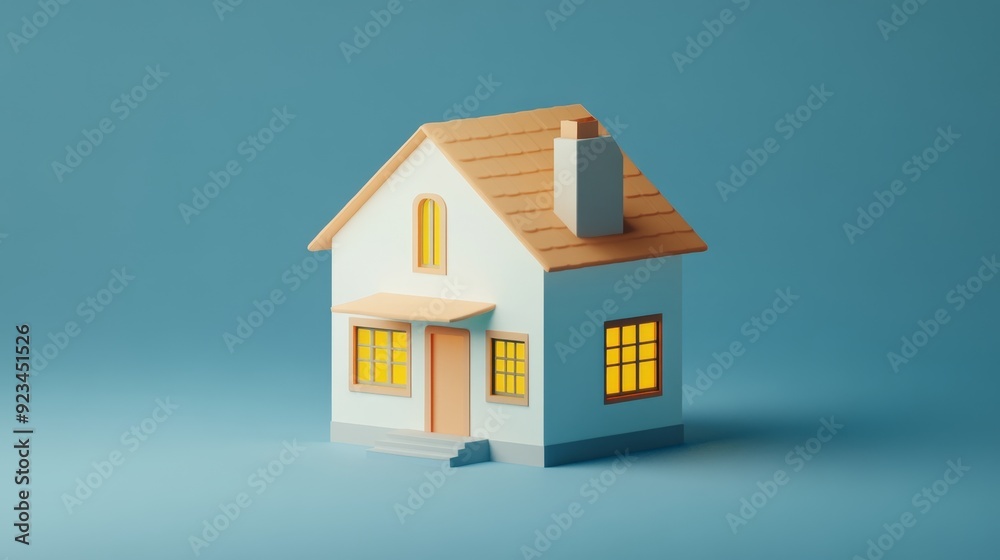 A simple, white house model with a yellow roof and windows, symbolizing home, comfort, minimalism, new beginnings, and property. A simple, white house model with a yellow roof and windows, symbolizing home, comfort, minimalism, new beginnings, and property.