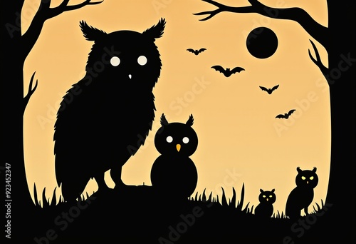 Black and White Owl Silhouettes: Versatile Vector Graphics photo