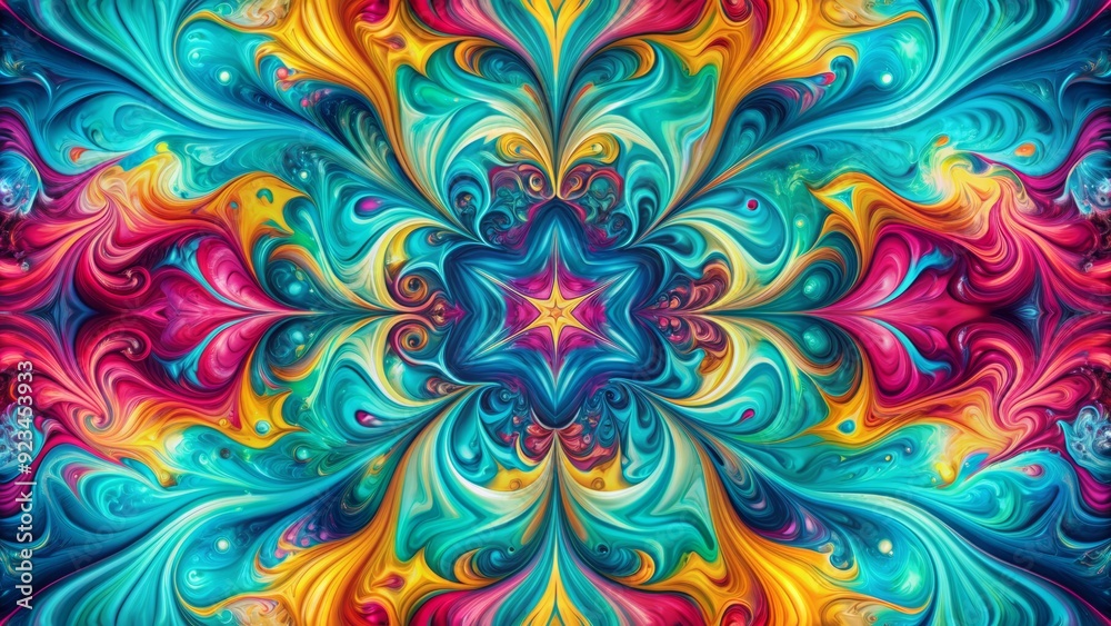 Vibrant swirls of turquoise, magenta, and yellow liquids merge in a mesmerizing dance, creating a kaleidoscope of shapes and colors in a hypnotic background. Vibrant swirls of turquoise, magenta, and yellow liquids merge in a mesmerizing dance, creating a kaleidoscope of shapes and colors in a hypnotic background.