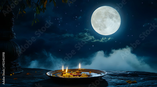 gold, moon, religion, religious, full, god, india, indian, moonlight, silhouette, tradition, full moon, hinduism, night, illustration, celebration, cloud, vector, atmosphere, bokeh, celebrate, culture