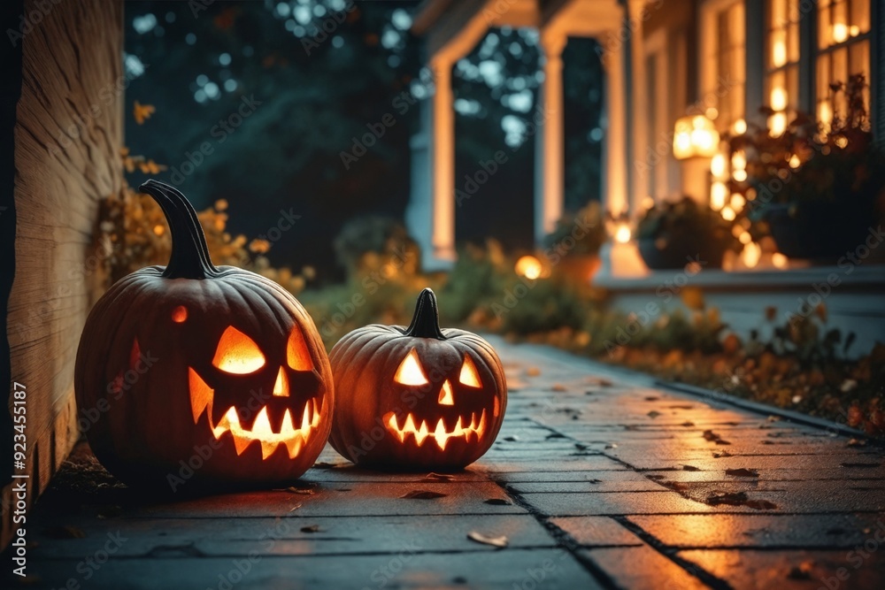 Fototapeta premium Halloween Pumpkins on Porch