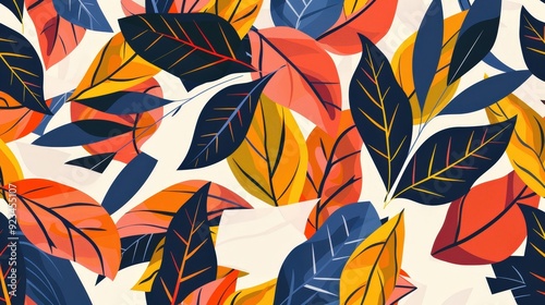 An abstract leaf pattern featuring geometric shapes and bold colors.