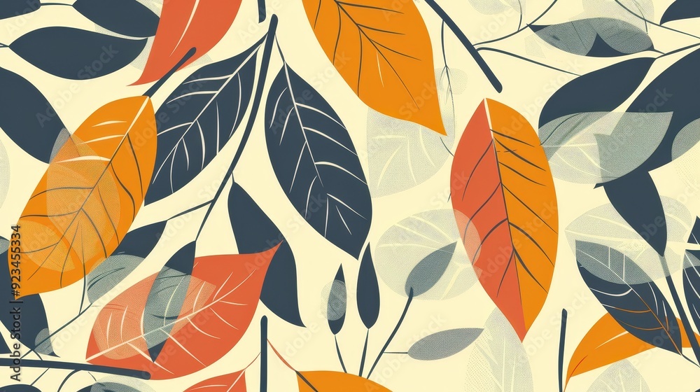 Obraz premium An abstract leaf pattern with a variety of leaf silhouettes and shapes, arranged in a modern and artistic design.