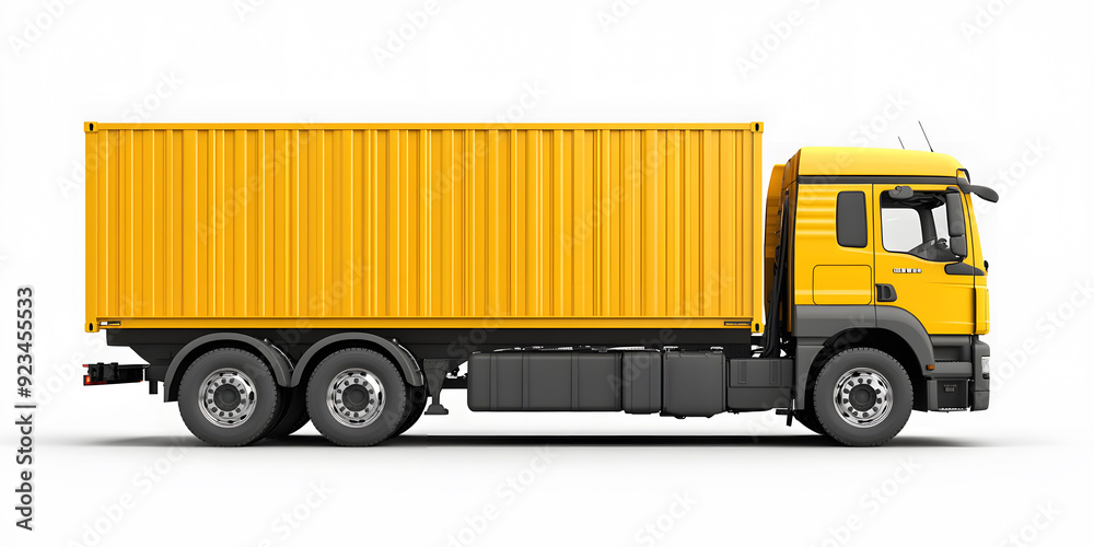 Side view yellow container truck on a white background Side view yellow container truck on a white background