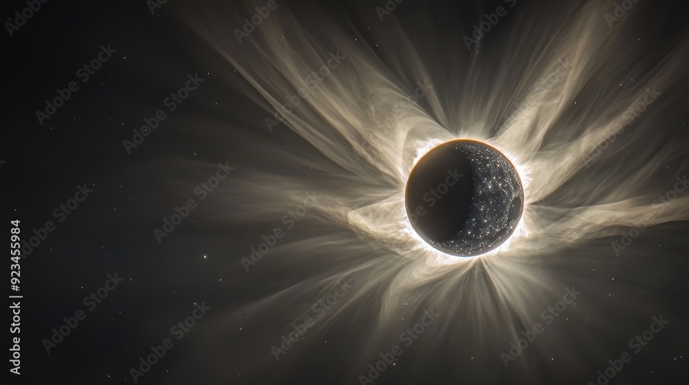Obraz premium Celestial Eclipse with Light Rays and Stars in Deep Space
