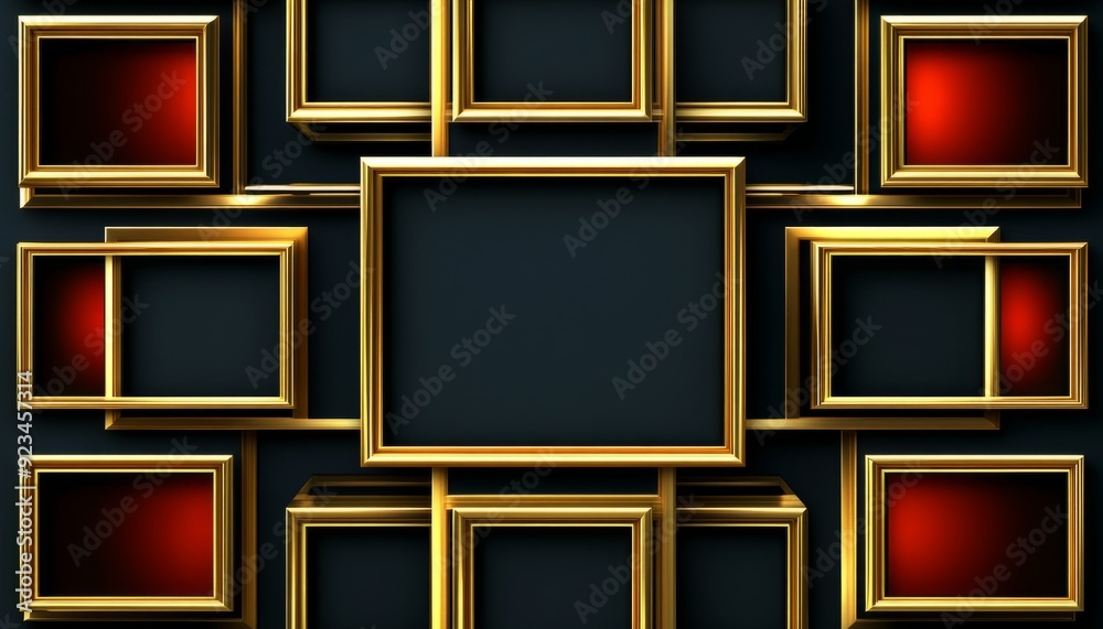 Golden Picture Frames Against a Dark Background Golden Picture Frames Against a Dark Background