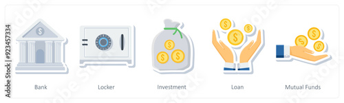 A set of 5 business icons as bank, locker, investment