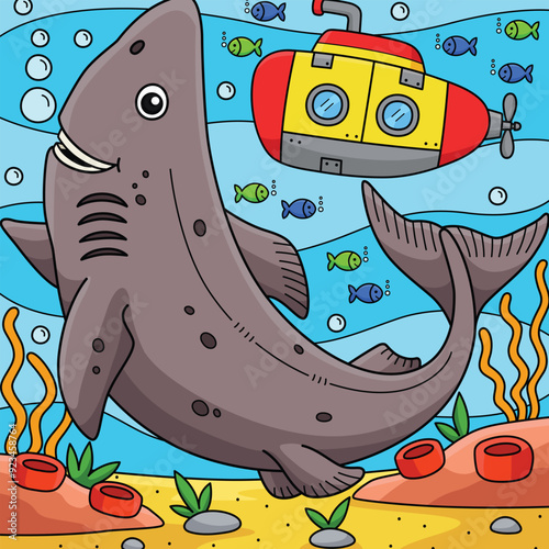 Greenland Shark Colored Cartoon Illustration
