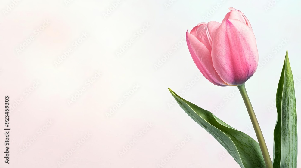 Single tulip flower blooming in spring, watercolor illustration clipart, soft pink petals and fresh green stem, isolate on white background, surrounded by light pastel bokeh Single tulip flower blooming in spring, watercolor illustration clipart, soft pink petals and fresh green stem, isolate on white background, surrounded by light pastel bokeh