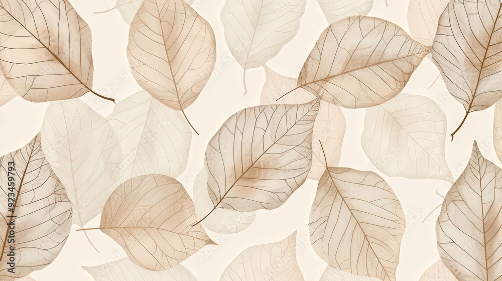 Obraz premium An elegant leaf pattern with detailed, hand-drawn leaves arranged in a repeating pattern.