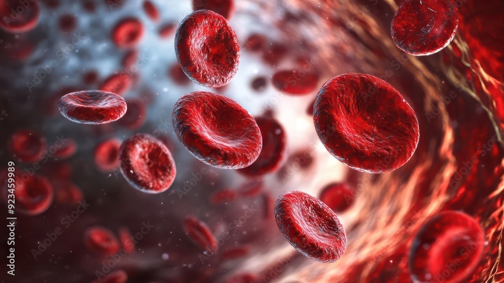 Fototapeta premium Medicalthemed image of red cells interacting with platelets during clot formation