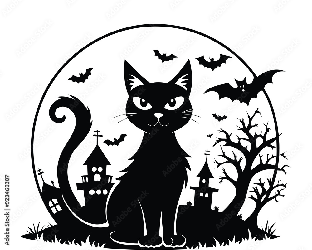Halloween black cat silhouette design with white background Halloween black cat silhouette design with white background