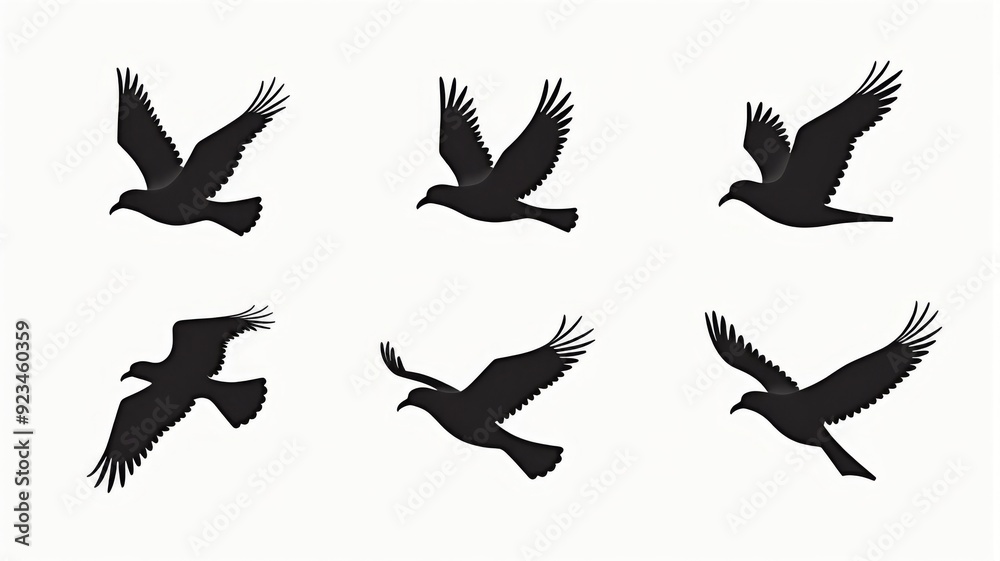 Collection of Black Silhouettes of Flying Birds Illustration for Design Projects and Nature Themes Collection of Black Silhouettes of Flying Birds Illustration for Design Projects and Nature Themes