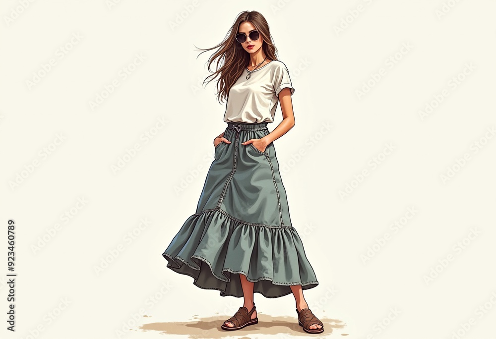 Full-Length Gypsy Tire Skirt Technical Drawing Template for Designers Full-Length Gypsy Tire Skirt Technical Drawing Template for Designers