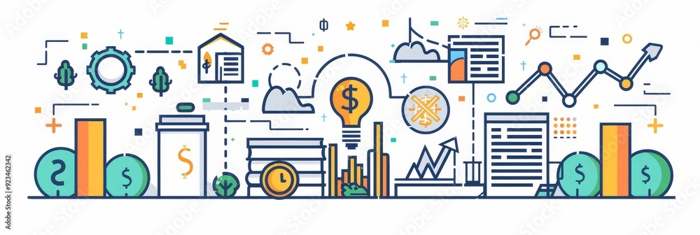 This illustration depicts a concept of business growth, driven by innovation, financial investment, and strategic planning. This illustration depicts a concept of business growth, driven by innovation, financial investment, and strategic planning.
