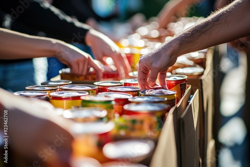 Volunteers Contributing Canned Food Donations to a Nonprofit Organization