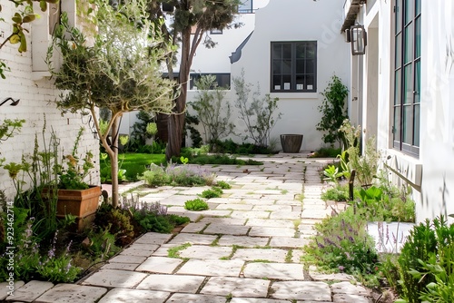 Stone Pathway through a Lush Garden.