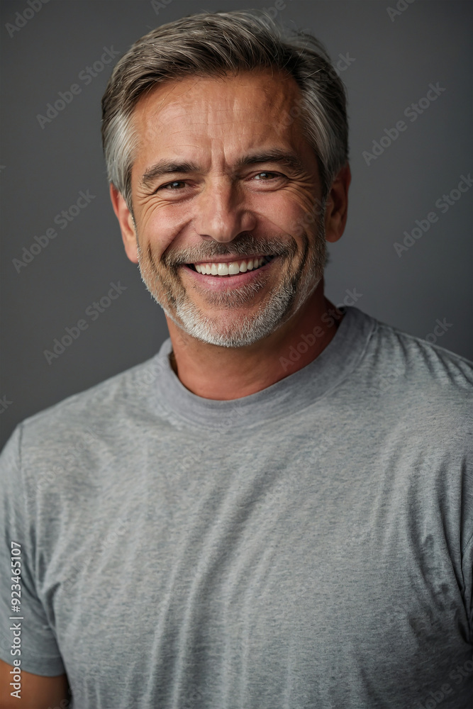 Fototapeta premium smiling handsome man with grey hair middle age
