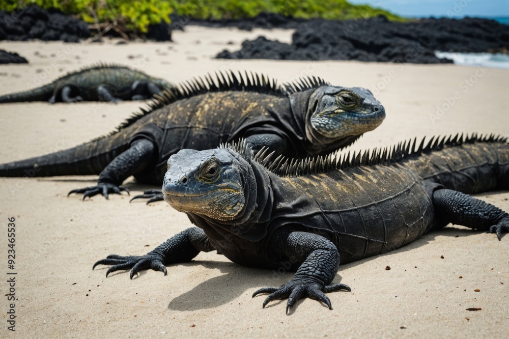 Galapagos Marine Iguanas on a beach Galapagos Marine Iguanas on a beach