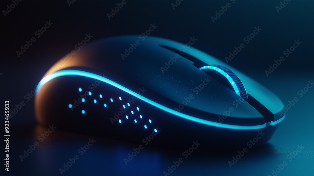 computer mouse on blue background, A close-up of a computer mouse with a surface, highlighting its advanced features and compatibility with modern devices.