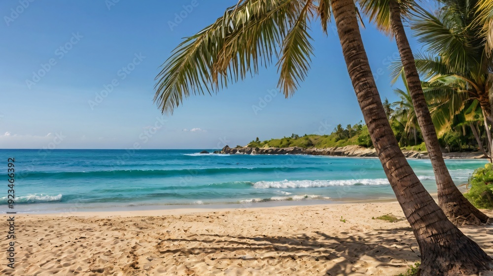 Tropical Beach with Palm Trees and Blue Ocean. Tropical Beach with Palm Trees and Blue Ocean.