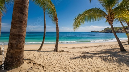 Tropical Beach Paradise with Palm Trees.