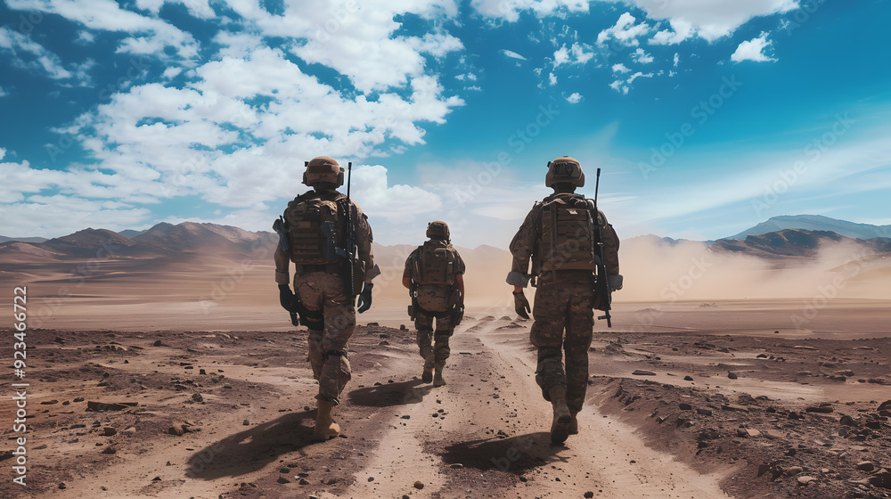 Modern soldiers fully equipped facing during the military operation Modern soldiers fully equipped facing during the military operation