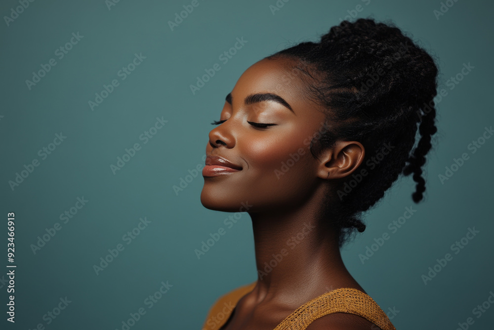 A close up of a black woman's face with her eyes closed A close up of a black woman's face with her eyes closed