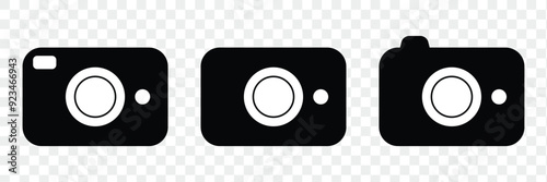 Photography camera icon set. Flat black and white silhouette style. Camera icon. 