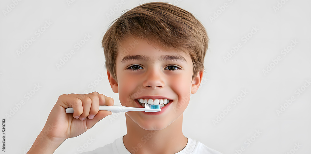 Little boy brushing teeth with a toothbrush isolated on white background Little boy brushing teeth with a toothbrush isolated on white background